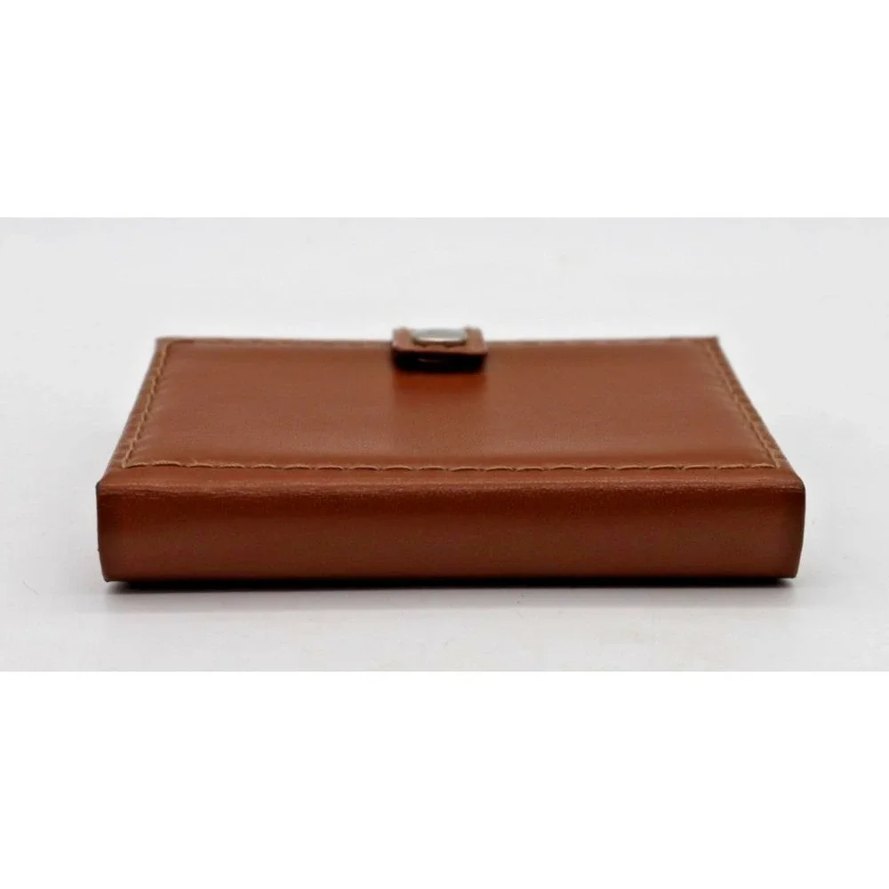 Bulova Triple Folding Photo Album Travel Picture Frame Leather Brown Snap Close